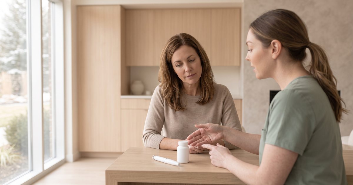 A nurse practitioner discussing oral and injectable weight loss medication options with a patient